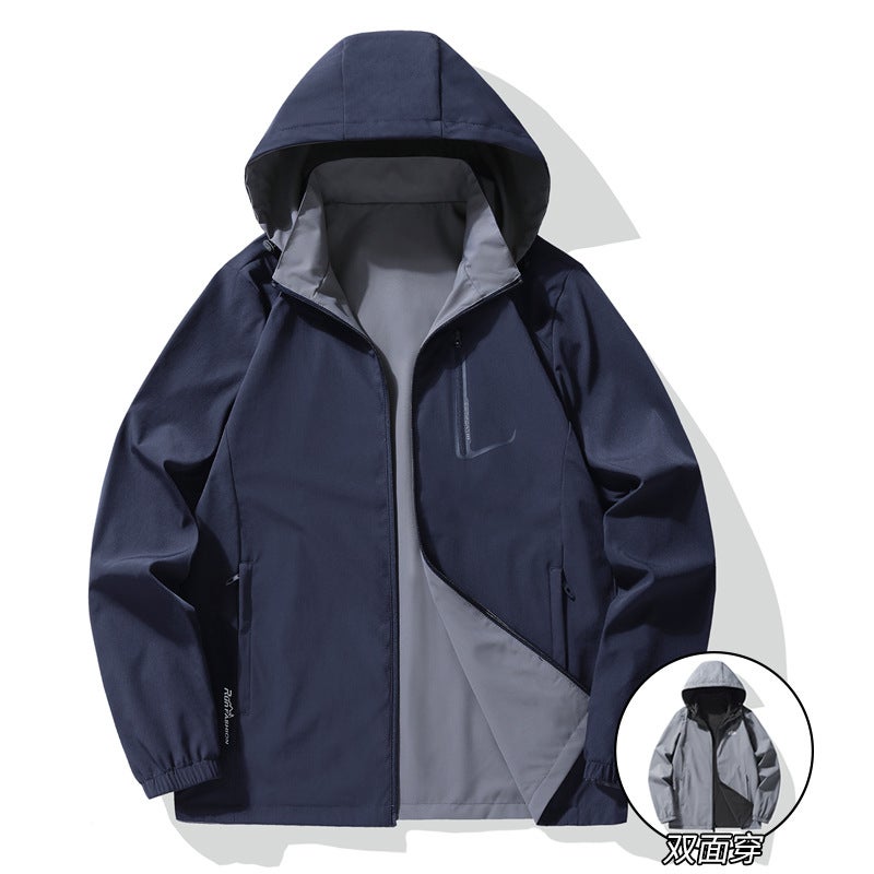 Middle-Aged Men'S Outwear Business Casual Spring & Fall Hooded Reversible Outwear Men'S Dad Wear Reversible Jacket Top - Image 4